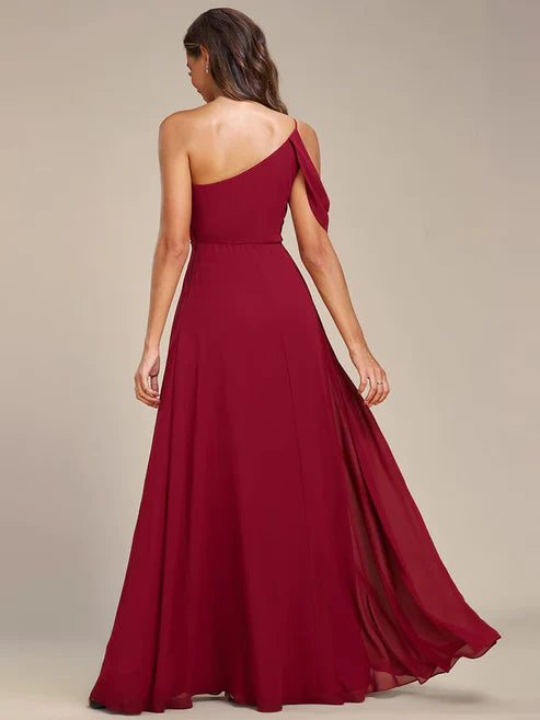 One-Shoulder Sleeveless Chiffon Bridesmaid Dress/Prom Dresses Floor Length Party Dresses Wedding Guest Dresses