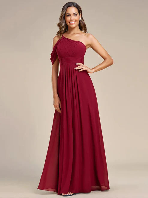One-Shoulder Sleeveless Chiffon Bridesmaid Dress/Prom Dresses Floor Length Party Dresses Wedding Guest Dresses