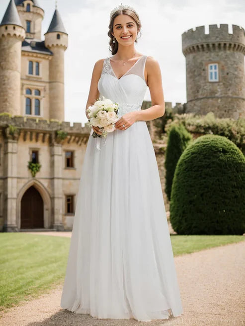See-Through Shoulder Strap Flower Decoration Tulle Bridesmaid Dress/Prom Dresses Party Dresses