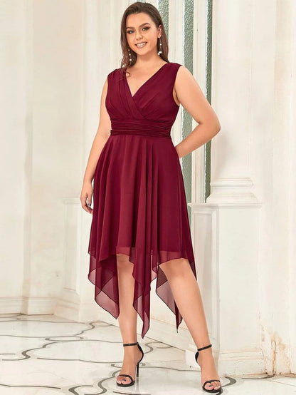 Plus Size Knee Length Asymmetrical Hem Chiffon Bridesmaid Dress