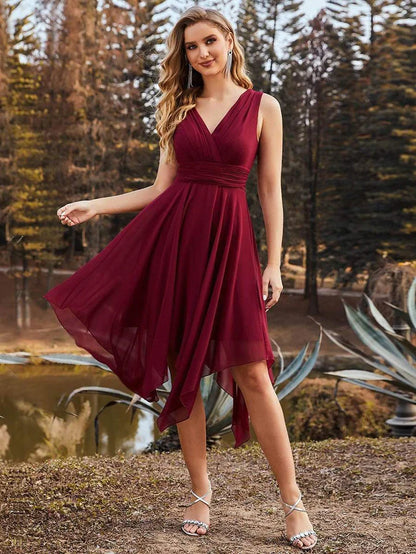 Knee Length Chiffon Bridesmaid Dress with Irregular Hem