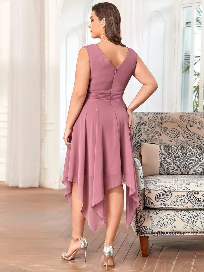 Plus Size Knee Length Asymmetrical Hem Chiffon Bridesmaid Dress