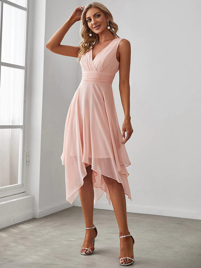 Custom Size Knee Length Chiffon Bridesmaid Dress with Irregular Hem