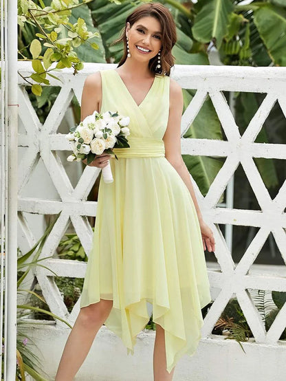 Custom Size Knee Length Chiffon Bridesmaid Dress with Irregular Hem