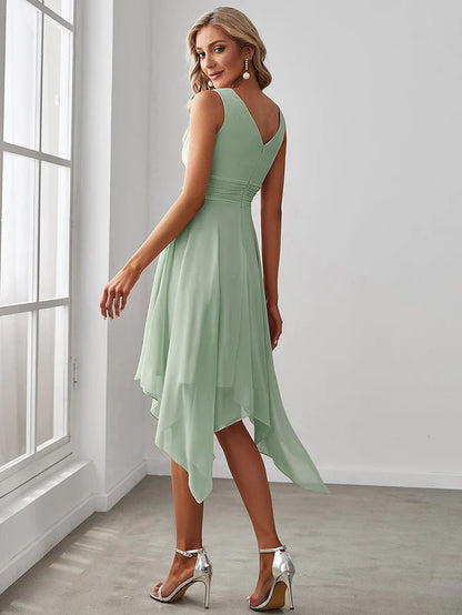 Custom Size Knee Length Chiffon Bridesmaid Dress with Irregular Hem