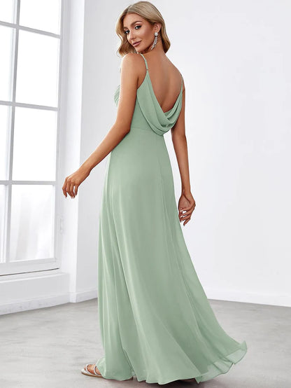 Sweetheart Draped Back Floor Length Bridesmaid Dress