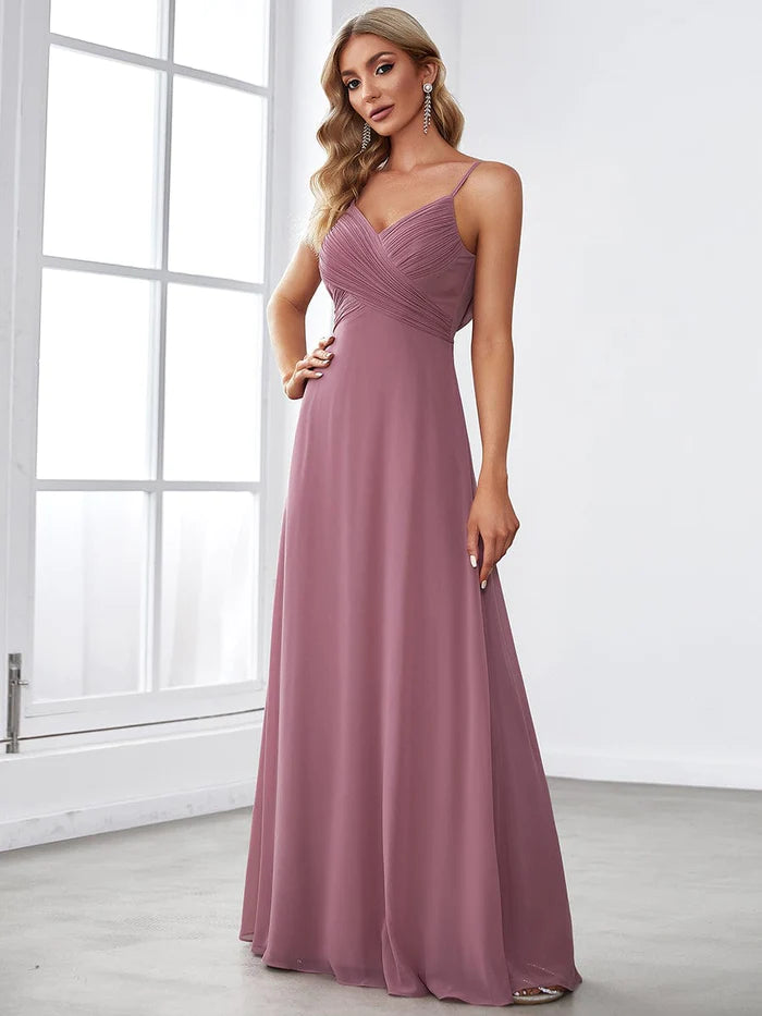 Sweetheart Draped Back Floor Length Bridesmaid Dress