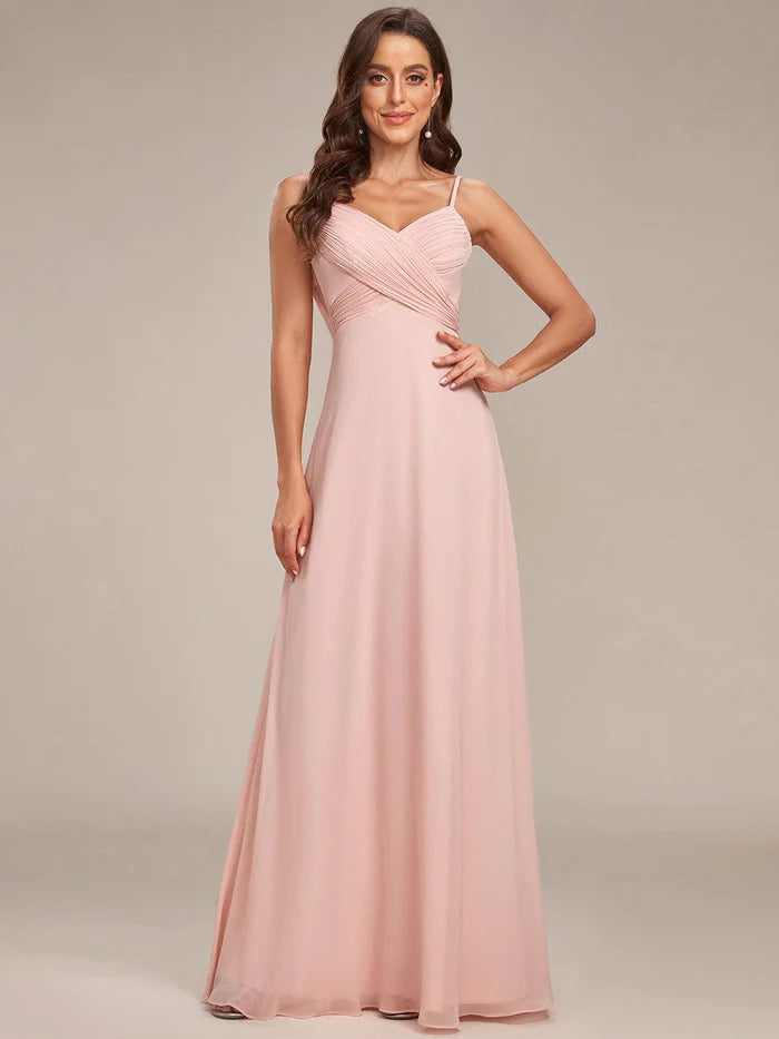 Sweetheart Draped Back Floor Length Bridesmaid Dress