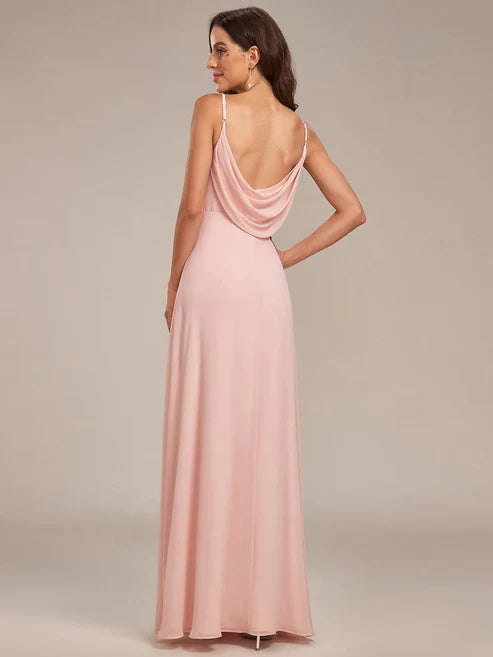 Criss Cross Spaghetti Straps V-Neck Floor Length Chiffon Backless A-Line Bridesmaid Dress/Evening Dresses