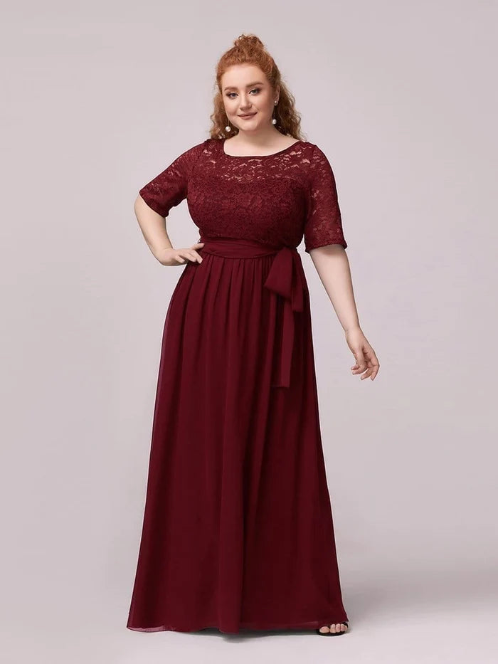 Plus Size Maxi Long Lace Illusion Mother Of the Bride Dresses