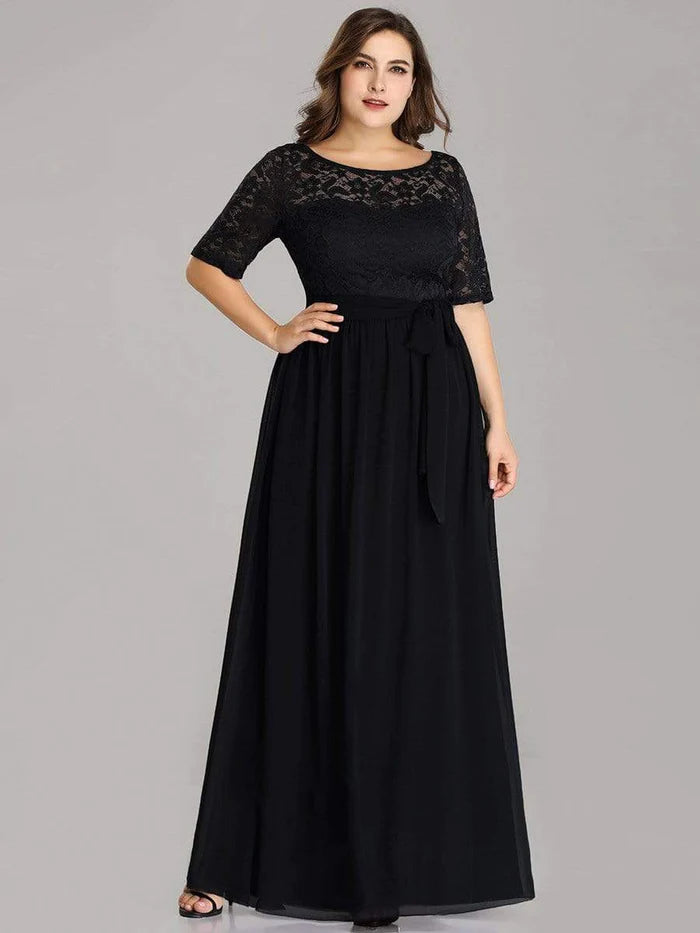 Plus Size Maxi Long Lace Illusion Mother Of the Bride Dresses