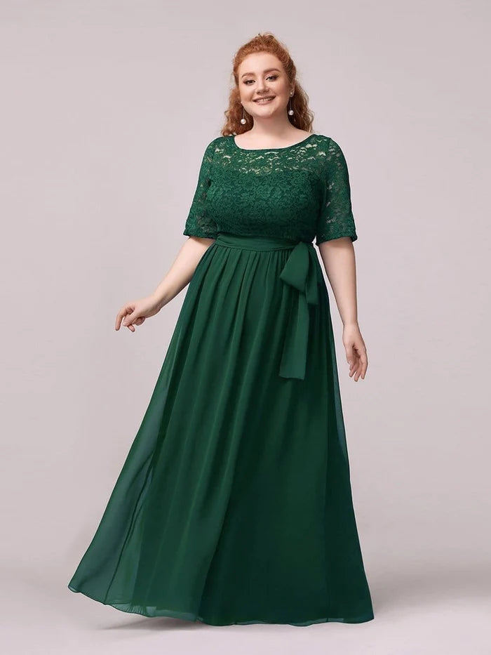 Plus Size Maxi Long Lace Illusion Mother Of the Bride Dresses