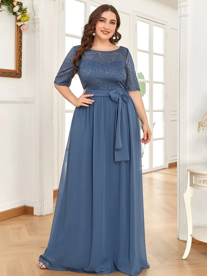 Plus Size Maxi Long Lace Illusion Mother Of the Bride Dresses
