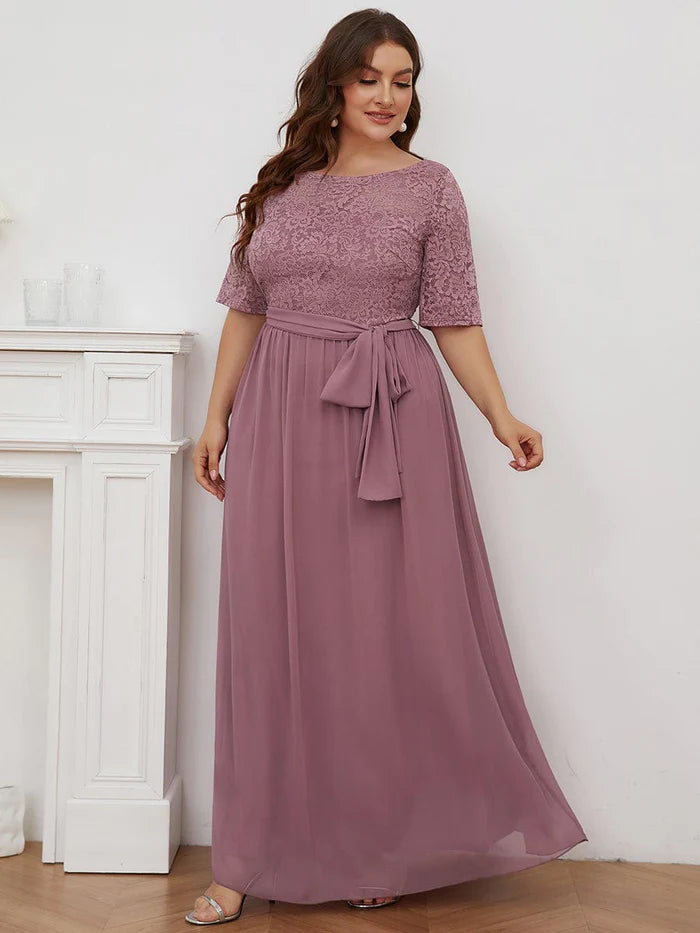 Plus Size Maxi Long Lace Illusion Mother Of the Bride Dresses