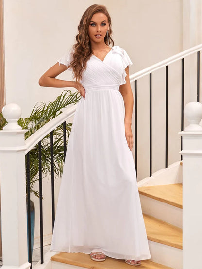 Custom Size Maxi Long Chiffon Evening Dress for Women with Ruffles Sleeves