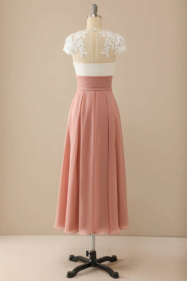 Mature V-neck lace chiffon hat sleeves Mother of the Bride Dress Elegant