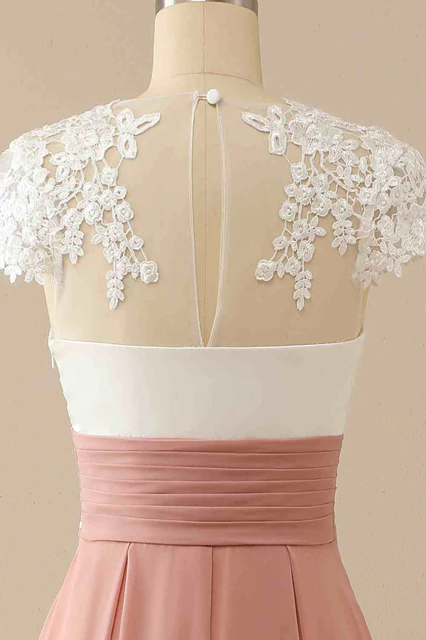 Mature V-neck lace chiffon hat sleeves Mother of the Bride Dress Elegant