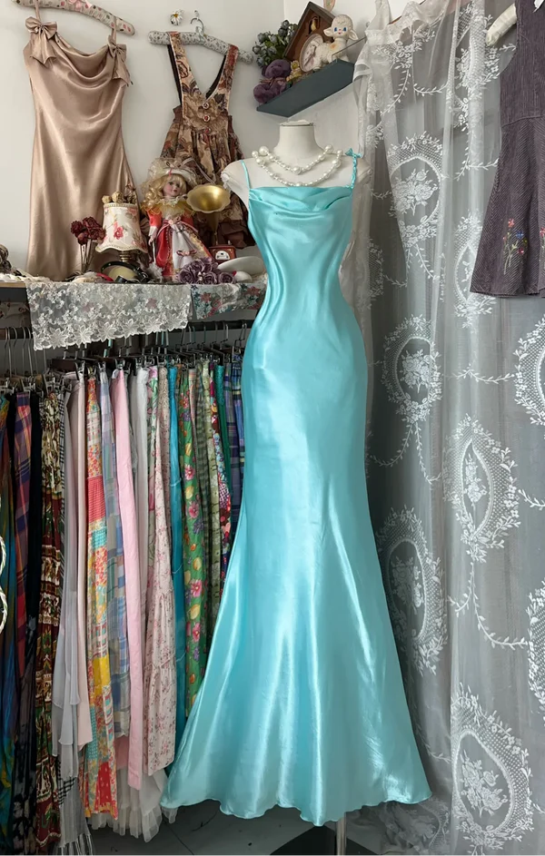 Elegant Mermaid Satin Ruffle Long Formal Prom Dress Simple Evening Party Gowns Sleeveless Wedding Guest Dress