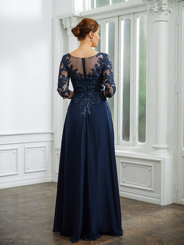 Elegant A-Line V-neck Floor-Length Mother of the Bride Dresses Chiffon Wedding Guest Dress Party Dress with Appliques