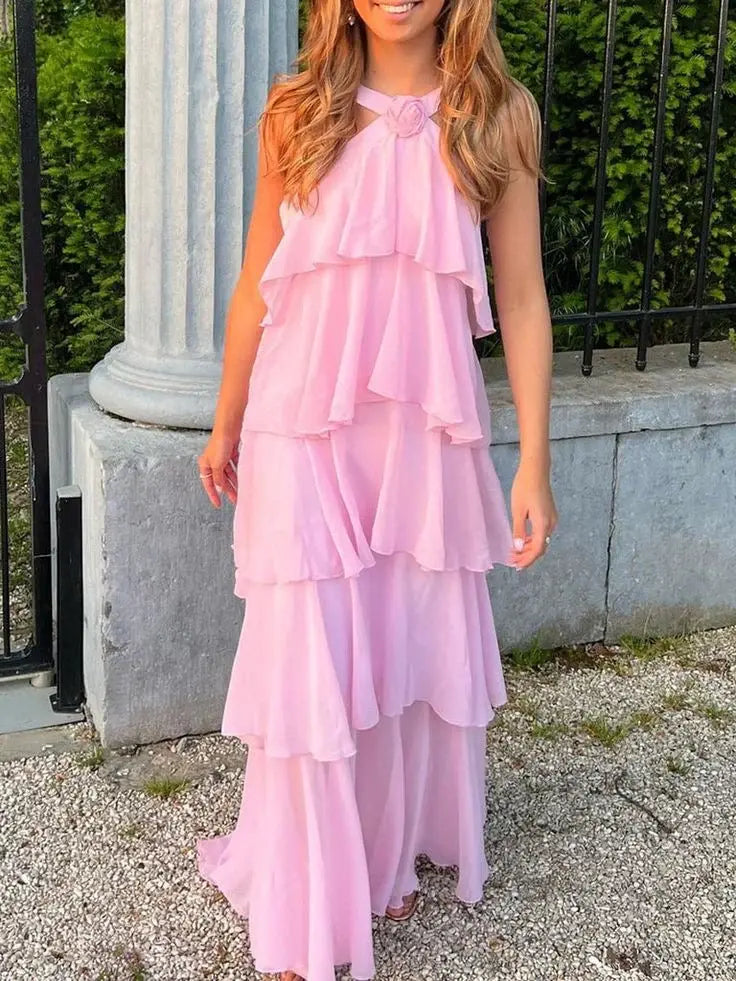Elegant A Line Sleeveless Layered Long Prom Dress Charming Evening Party Dress Vacation Beach Dress