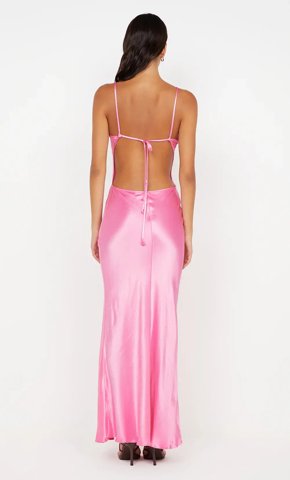 Elegant Spaghetti Strap Sleeveless Satin Long Formal Prom Dress Simple Evening Party Dress