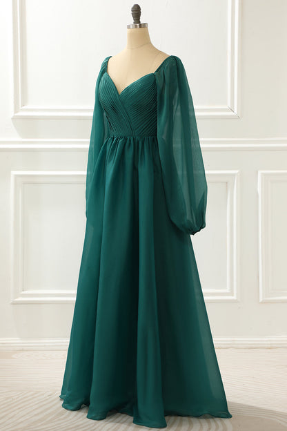 A Line Long Sleeves Prom Dress With Ruffles Sexy Evening Dress