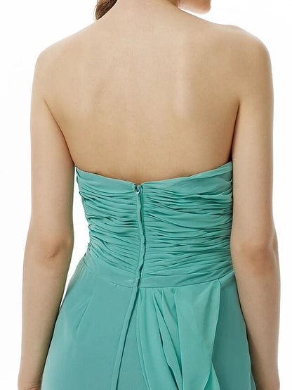 Sweetheart Neckline Strapless Knee Length Chiffon Bridesmaid Dress with Criss Cross Side Draping Flower