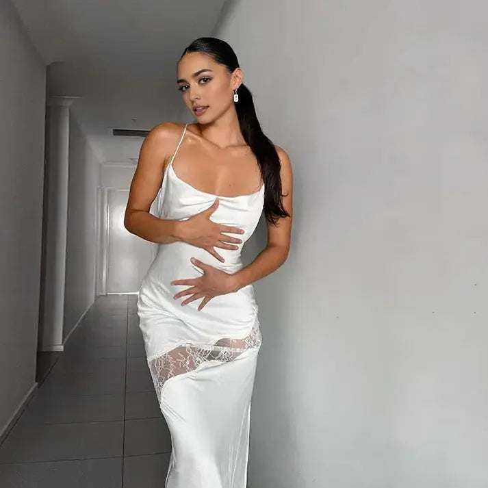 Fashion Spaghetti Straps Sleeveless Backless Elegant Long Formal Prom Dress Charming Evening Party Dress