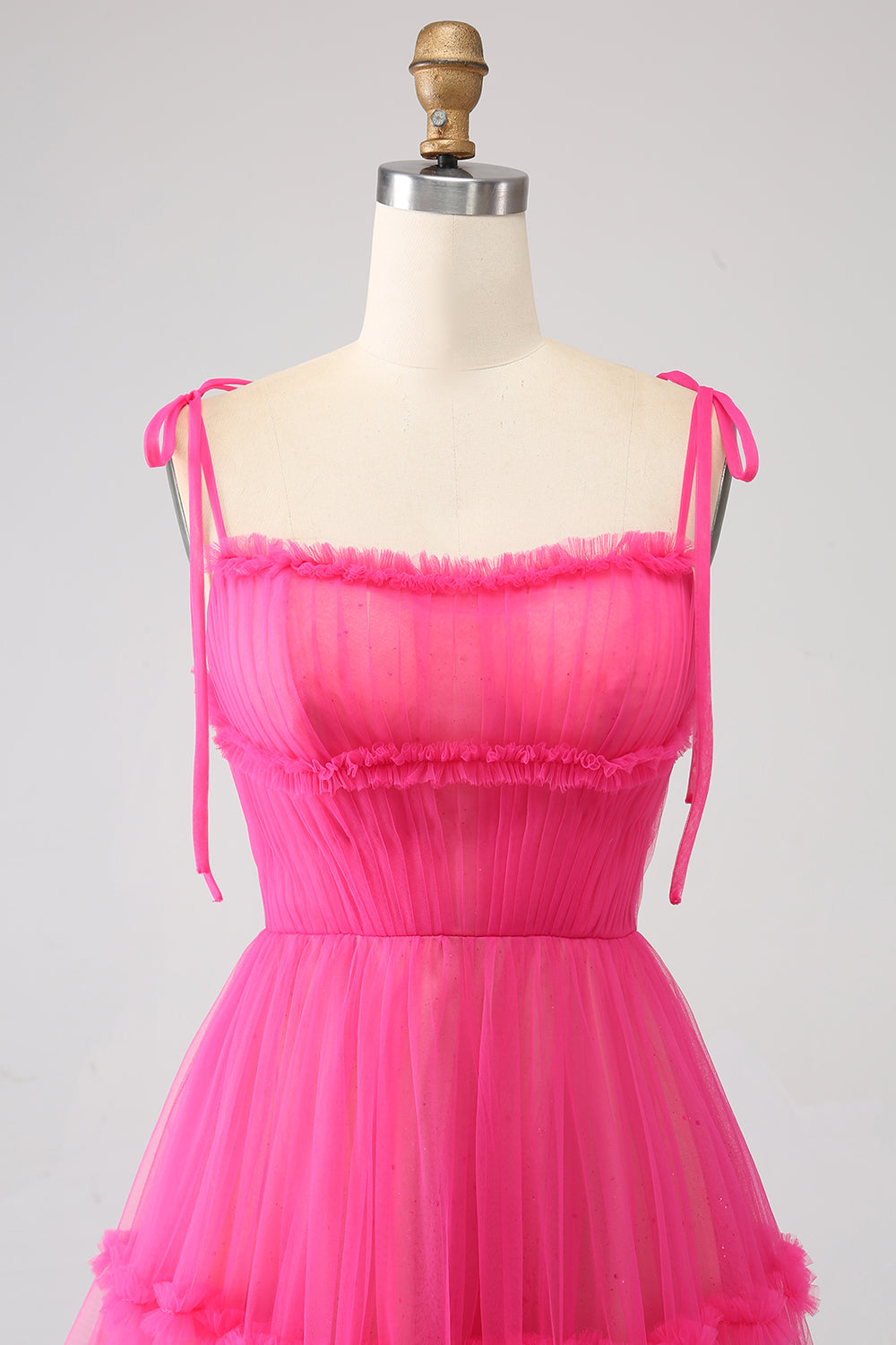 Fuchsia A-Line Ruffled Long Tulle Prom Dress Beautiful