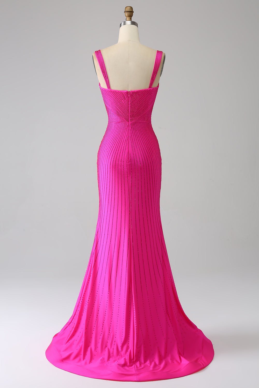 Sparkly Mermaid Hot Pink Prom Dress with Hollow-out Sexy