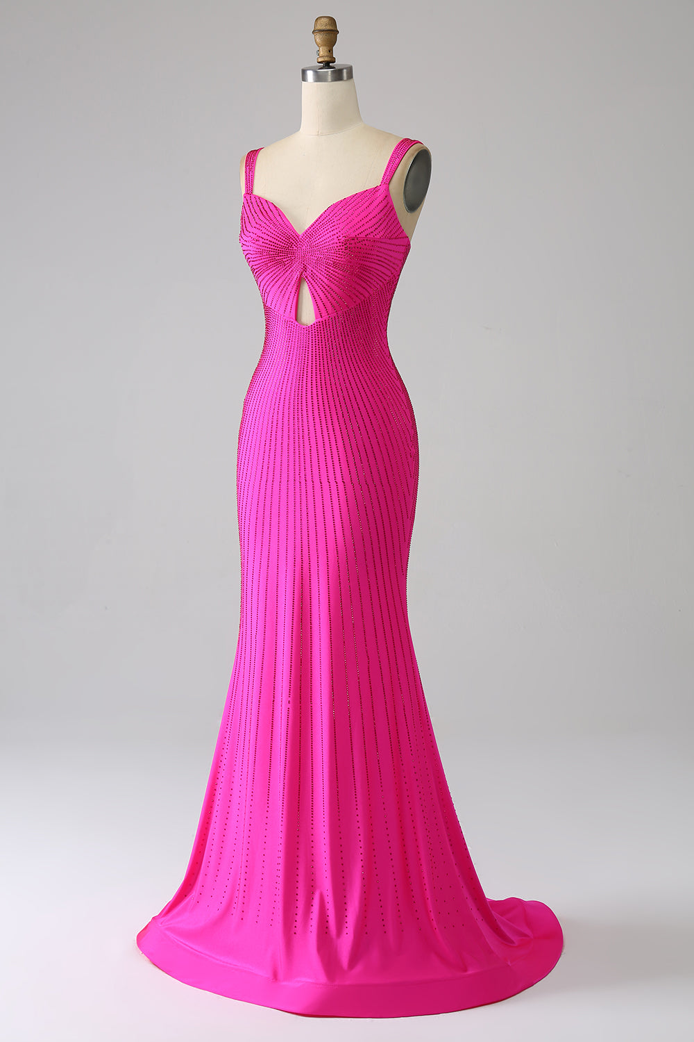 Sparkly Mermaid Hot Pink Long Prom Dress with Hollow-out Charming Evening Party Dress
