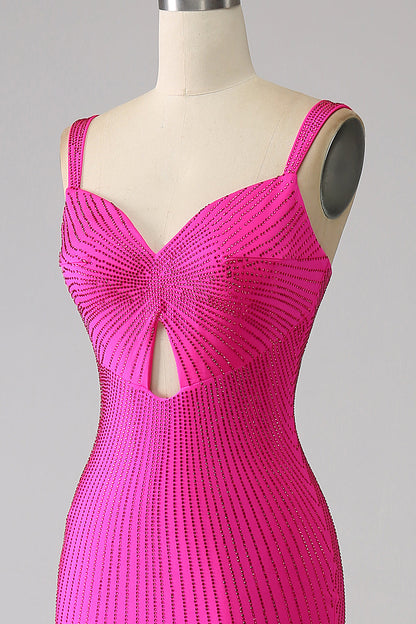 Sparkly Mermaid Hot Pink Prom Dress with Hollow-out Sexy