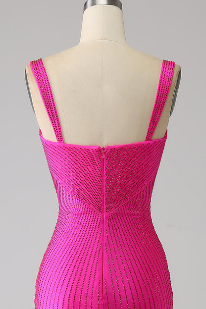 Sparkly Mermaid Hot Pink Prom Dress with Hollow-out Sexy