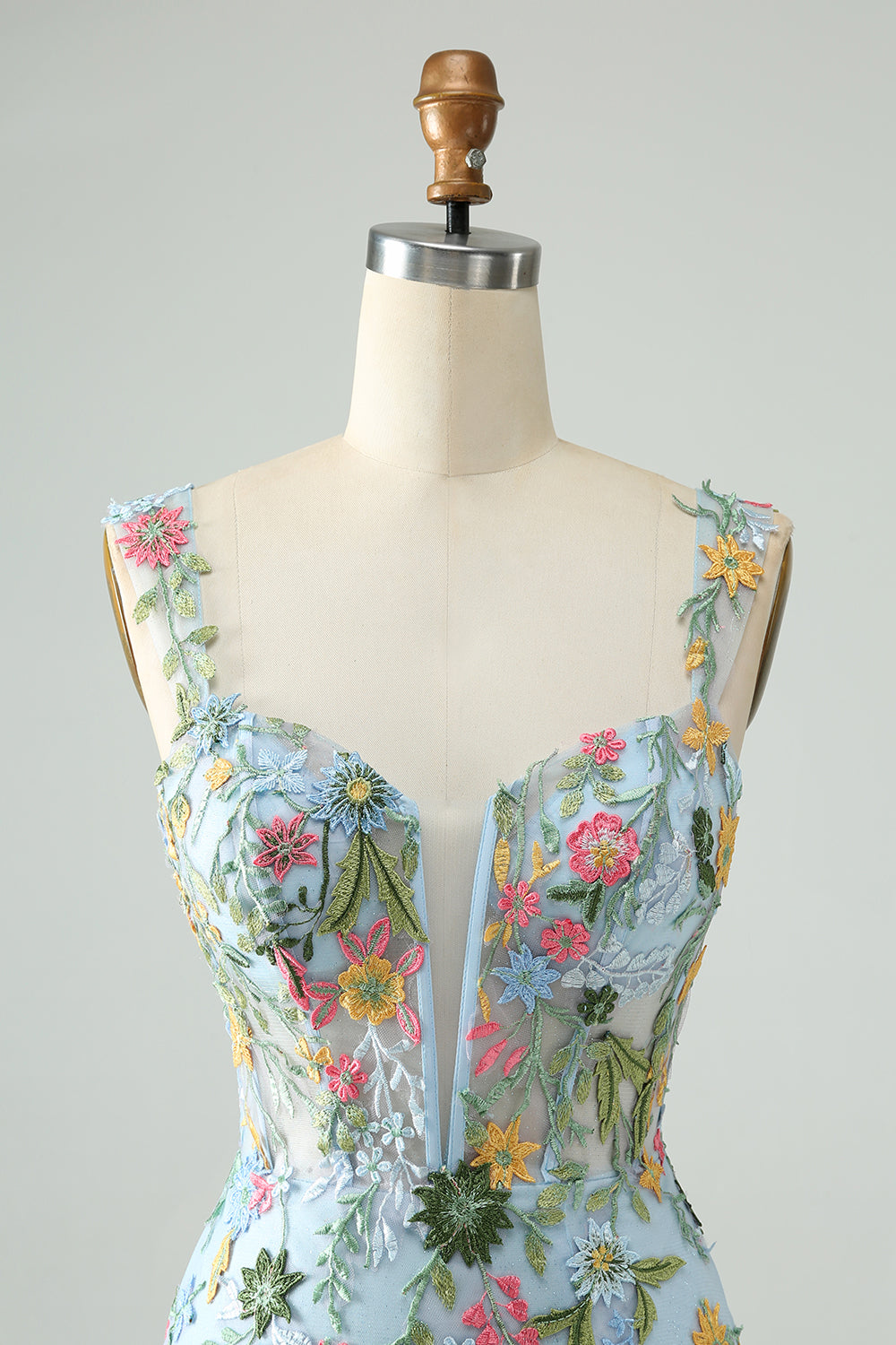 Blue Flower Mermaid Off The Shoulder Corset Short Homecoming Dress with Embroidery Beautiful