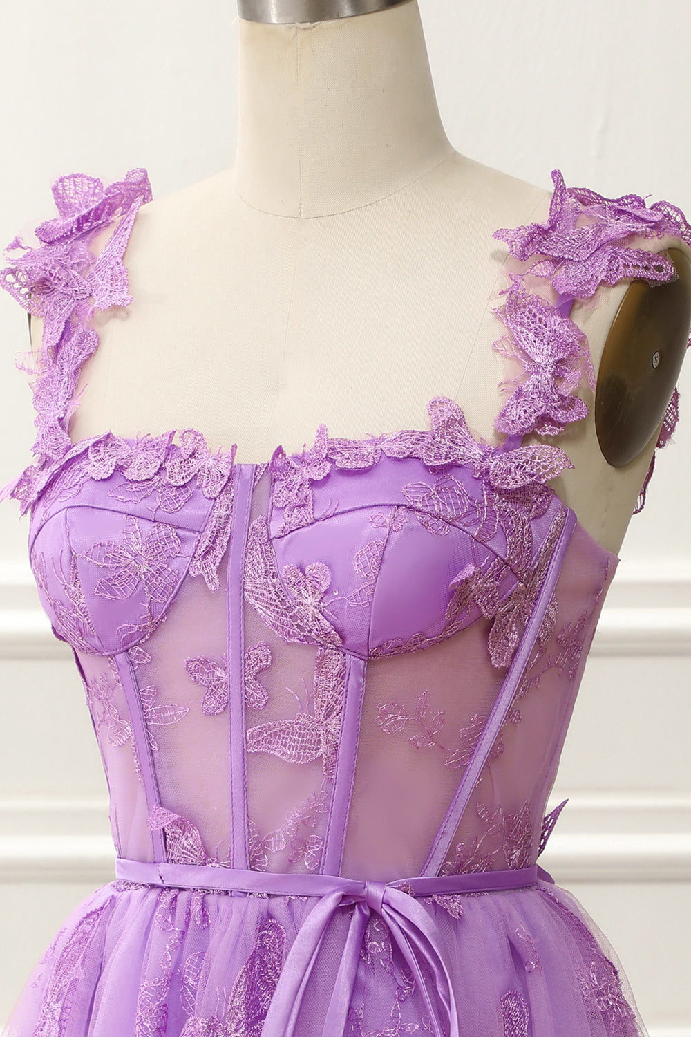 Purple A-Line Corset Homecoming Dress With Butterflies Short Party Dress