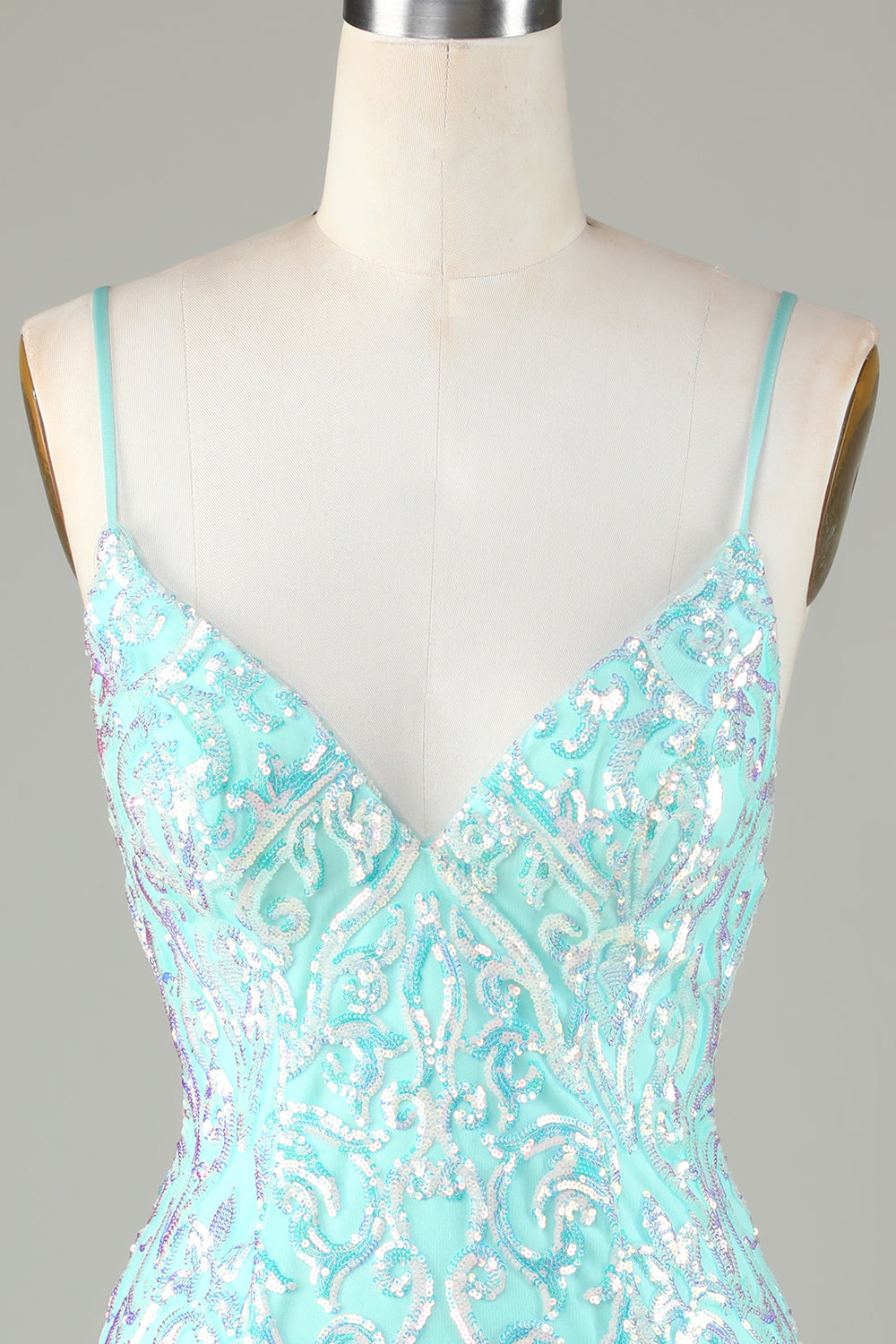 Sparkly Tight Spaghetti Straps Green Homecoming Dress with Backless Beautiful