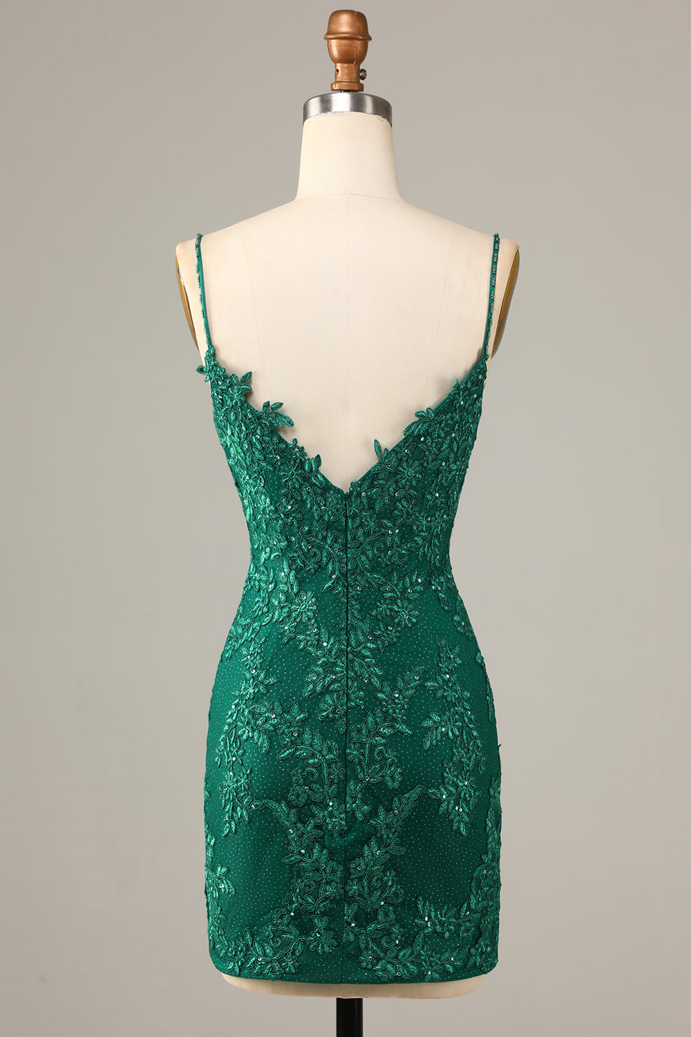 Dark Green Sheath Spaghetti Straps Beaded Short Homecoming Dress with Appliques Sexy