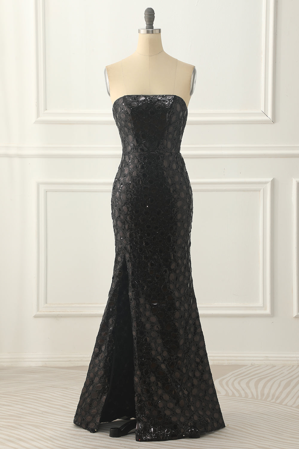 Black Sheath Strapless Sequins Prom Dress Off Shoulder Sexy Evening Dress