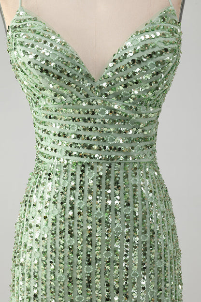 Stylish Green Sheath Criss Cross Back Short Homecoming Dress with Sequins Sparkly