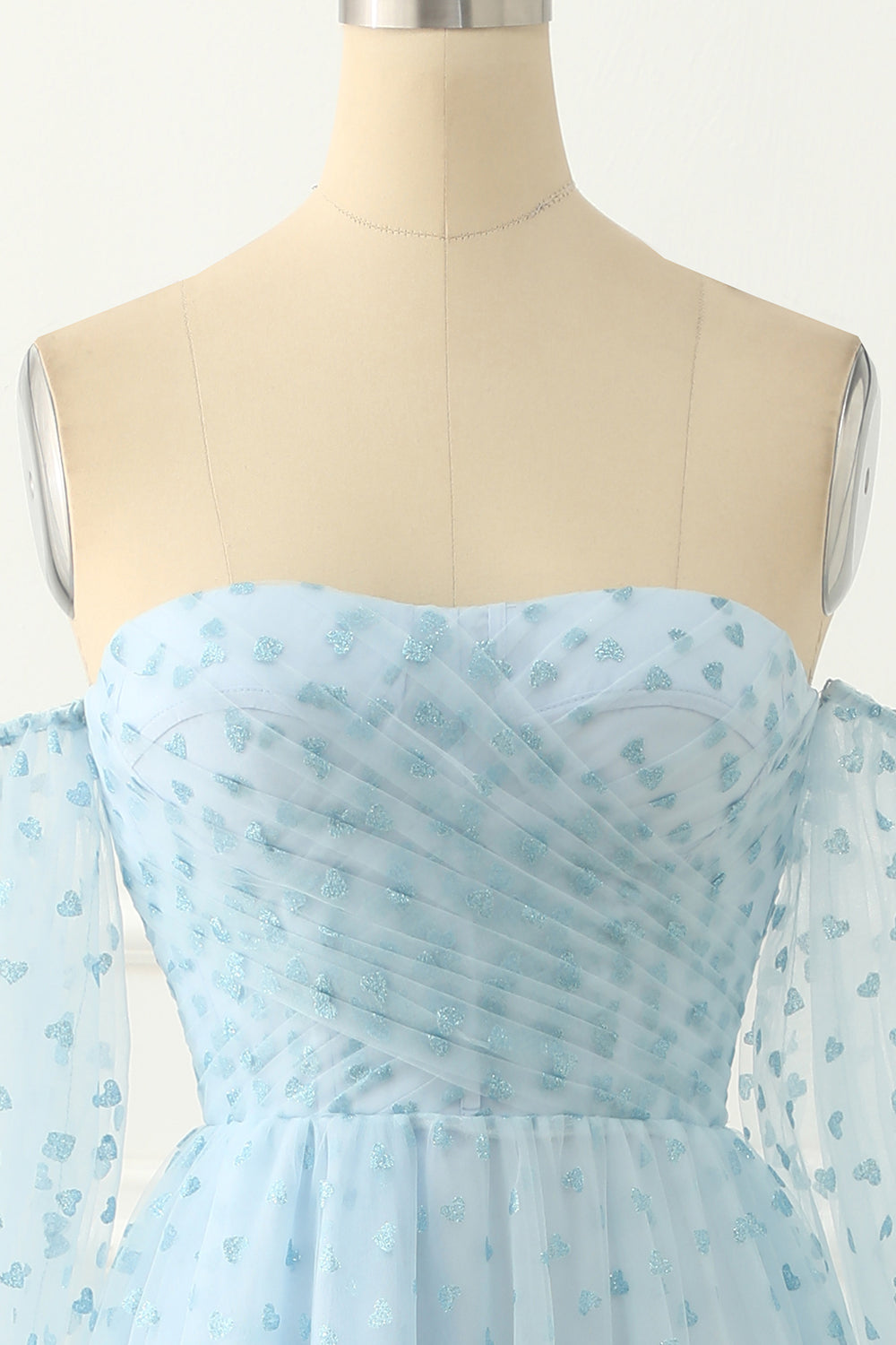 Sky Blue Tulle Off The Shoulder Long Prom Dress Floor Length Beautiful