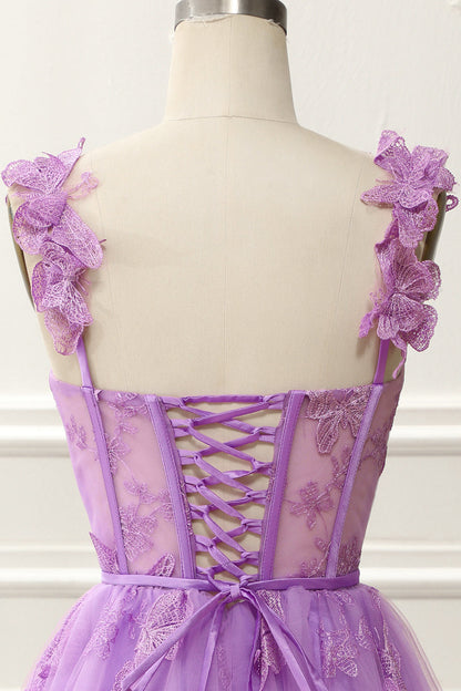 Purple A-Line Corset Homecoming Dress With Butterflies Short Party Dress