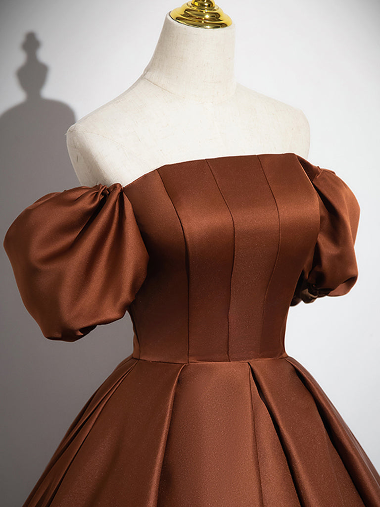 Simple Satin Brown Long Prom Dress Evening Dress Formal Dress Off Shoulder Elegant