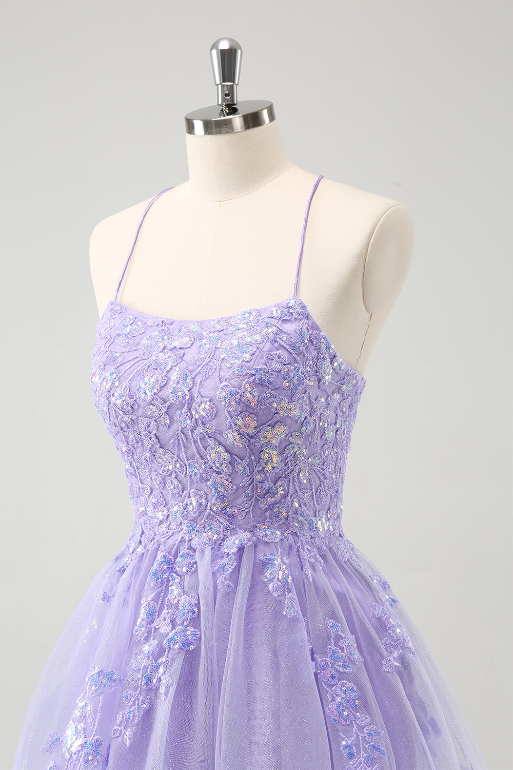 Sparkly Lilac A Line Spaghetti Straps Sequin Short Homecoming Dress with Lace Up Back Beautiful