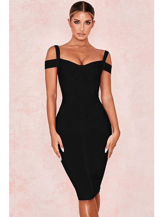 Hot Sexy Party Wear Cocktail Party Valentine's Day Dress Off Shoulder Sleeveless Knee Length Spandex with Sleek