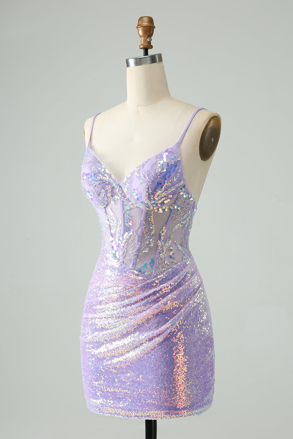 Glitter Light Blue Tight Spaghetti Straps Short Homecoming Dress with Sequins Sparkly Prom Dress