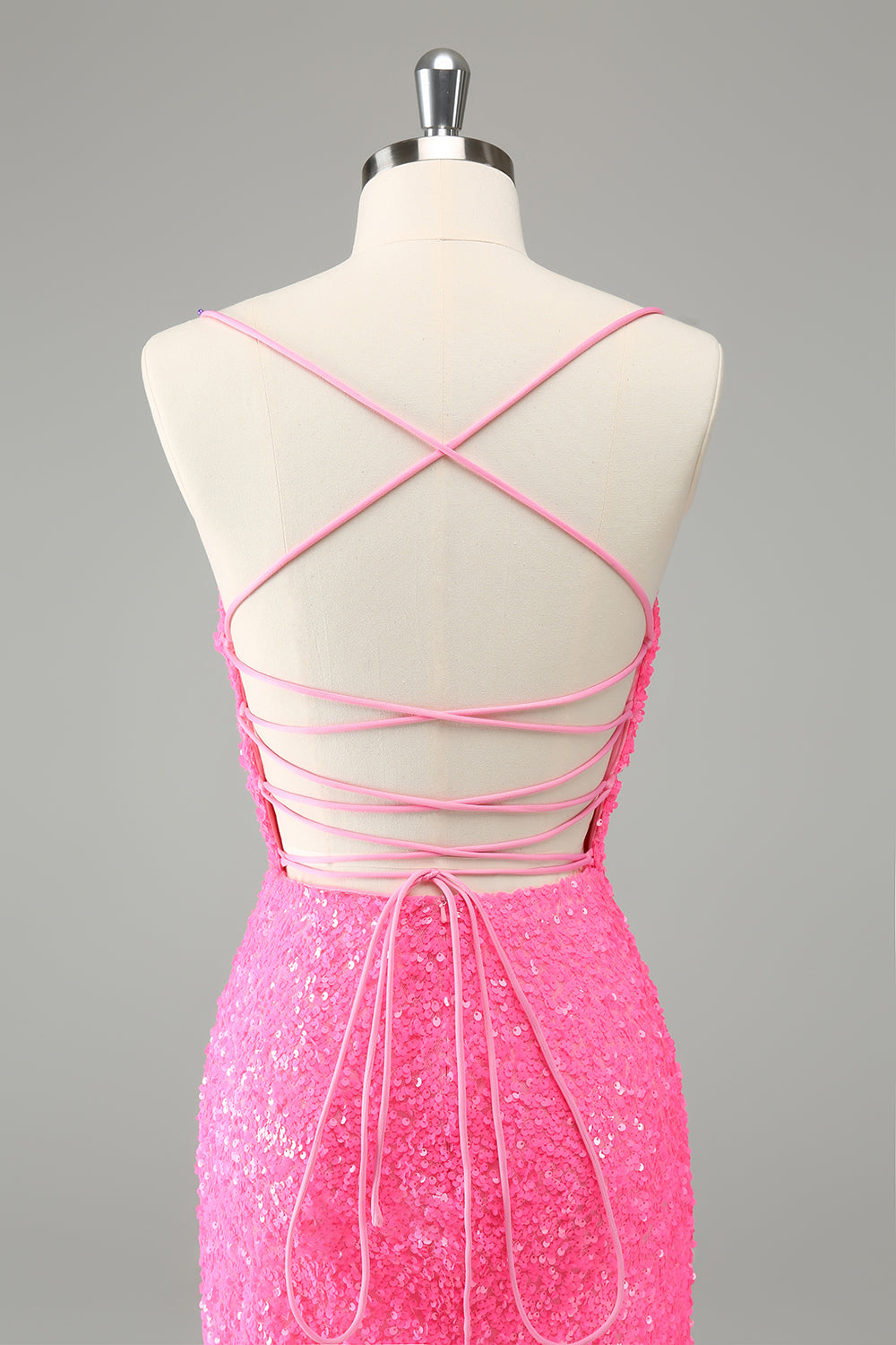 Chic Glitter Hot Pink Bodycon Spaghetti Straps Sequins Short Homecoming Dress Sparkly