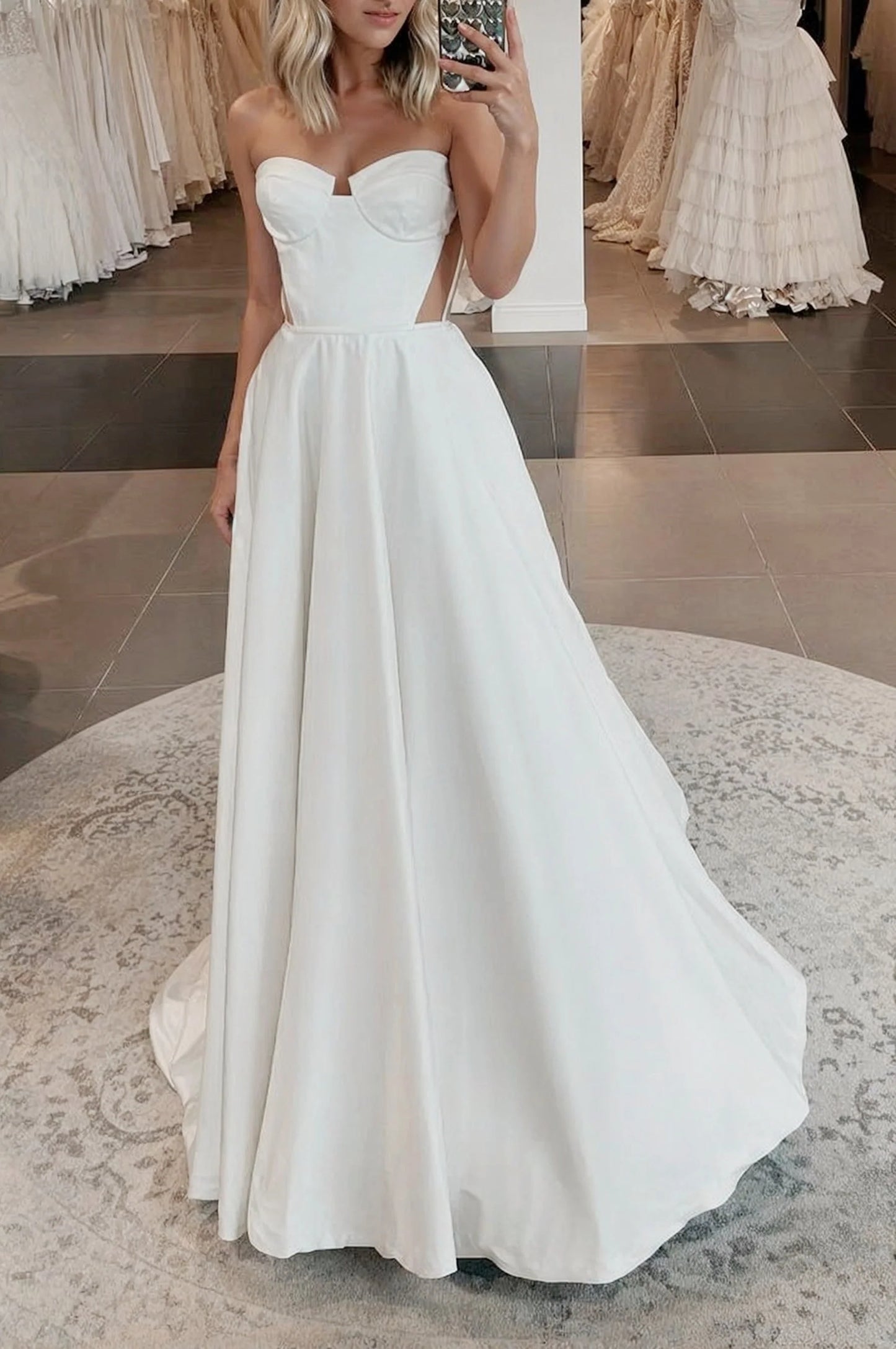 Ivory Wedding Dress Strapless Satin Bridal Dress Off Shoulder Floor Length Simple Sexy