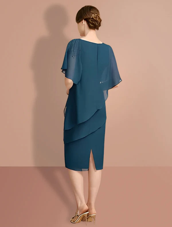 Tight fitting/cylindrical knee length short sleeved mother of the bride dresses Solid Color