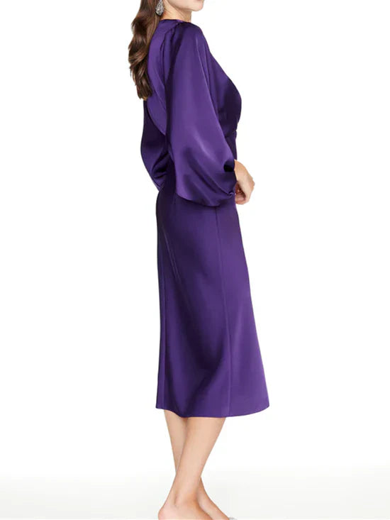Slim fit/cylindrical V-neck tea length mother of the bride dresses Solid Color