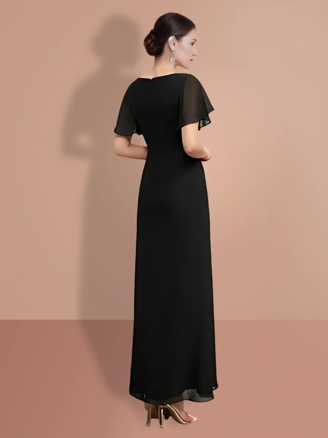 Tight fitting/cylindrical and ankle short sleeved mother of the bride dresses Black Evening Dresses